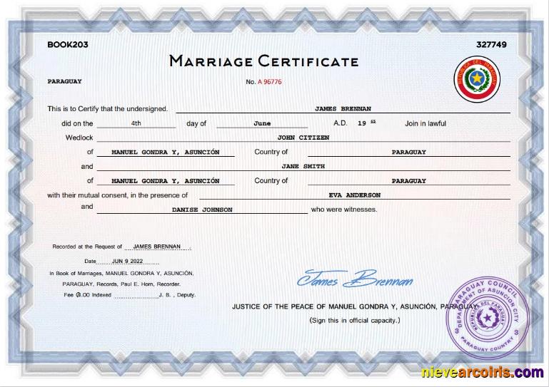 Paraguay marriage certificate